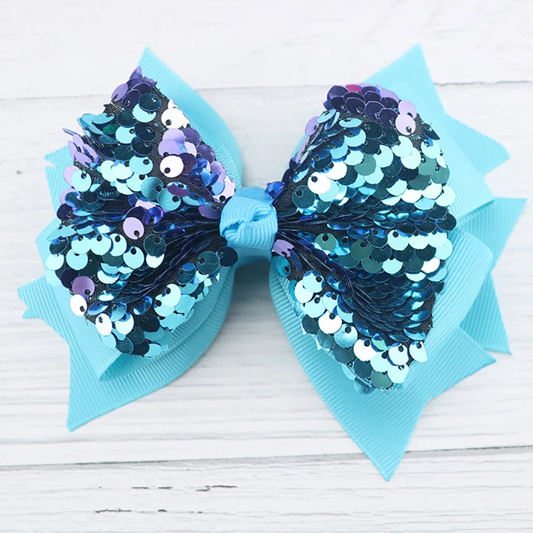 36pc/lot 5"Girls Reversible Mermaid Sequins Hair Bow Women Hair Clip DIY Pattern Flip Sequin Hairpins Children Hair Accessories