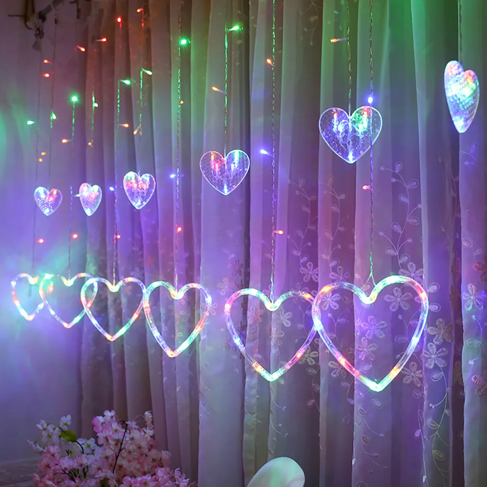 LED Heart-shaped Curtain String Light Window Hanging Lights Net Xmas Home Party Decor Romantic Decoraion Lamps 3.29 | Дом и сад