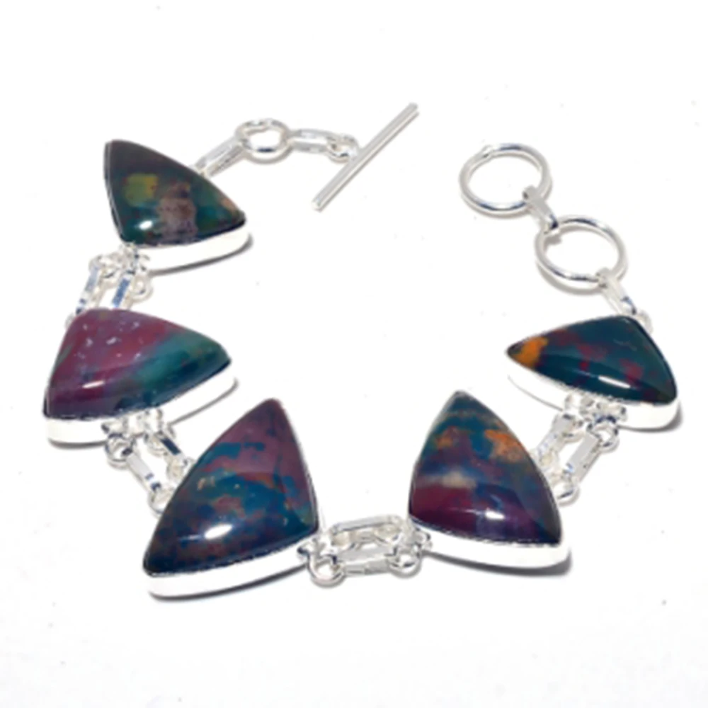 

Bloodstone Bracelet Silver Overlay over Copper, 21.1 cm , B3770