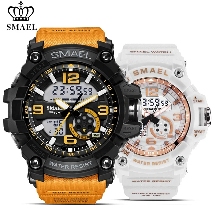 Orange Rosegold SMAEL 2 шт./компл. Водонепроницаемый спортивные часы Для мужчин военный Часы с двойным табло Для женщин цифровые часы автоматические механические часы - Цвет: Orange Rosegold