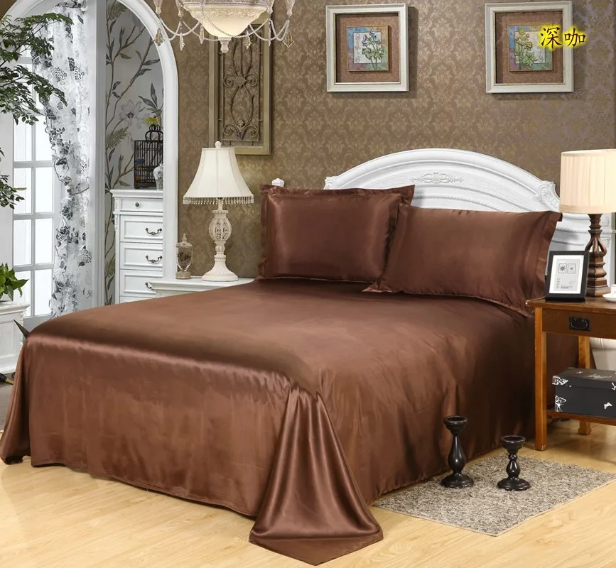 Custom-made Black only Bed sheet Solid Satin Queen/King Size Home Bedclothes Linen Sheet Cover No Pillowcas | Дом и сад