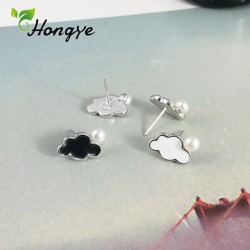 Серьги с натуральным жемчугом Hongye черные/белые маленькие серьги в форме облака