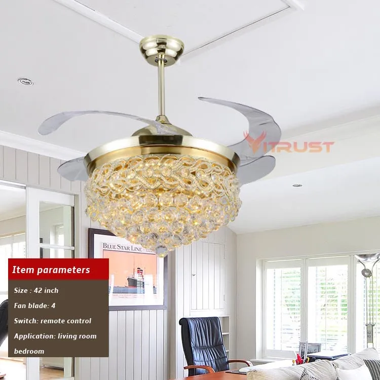 Роскошный Кристалл Потолочный вентилятор свет Европейский современный