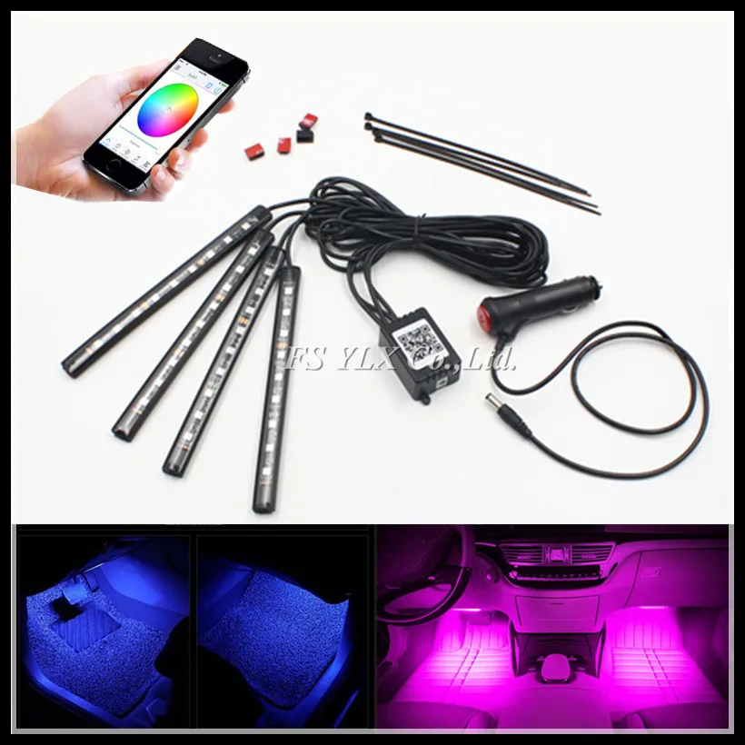 FSYLX смартфон rgbw-контроль светодиодный подкладке для ног светящиеся полосы RGB светодиодный атмосферу интерьера автомобиля световые полосы для AUDI A3 A4 A6 Q3