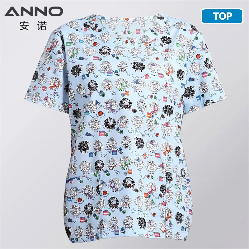 16SS052MiYangYang-T ANNO напечатанная медицинская одежда с круглым вырезом униформа медсестры для женщин и мужчин для салона красоты Стоматологическая спа рабочая одежда медицинское оборудование для мужчин t - Цвет: 16SS052MiYangYang-T