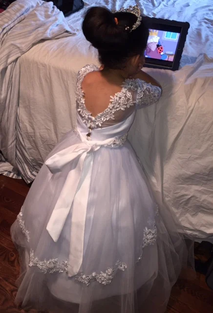 2016 НОВЫЙ Ребенок Принцесса Платье Девушки Цветка Кружева Аппликации Выпускного