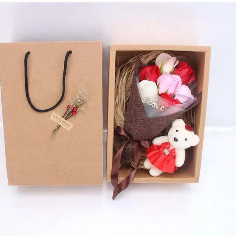 

A Bouquet 7Pcs Mix Soap Roses Flowers Artificial Holding Flower Real Touch Gift Box Gift For Valentine Wedding Birthday Party