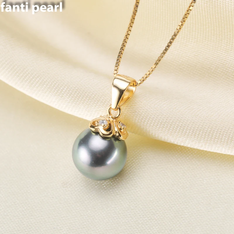 FANTI Real Natural Tahitian pearl necklace with 925 sterling silver pendant for women jewelry 8-11mm | Украшения и аксессуары
