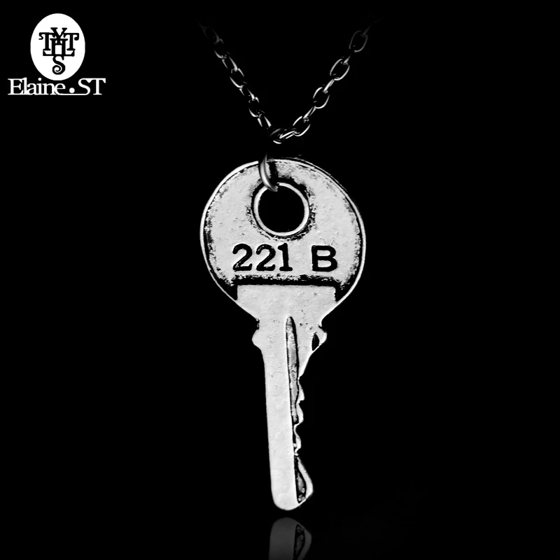 Бесплатная доставка 221B Шерлок Холмс проживания Giving Бейкер стрит ключ кулон Макси