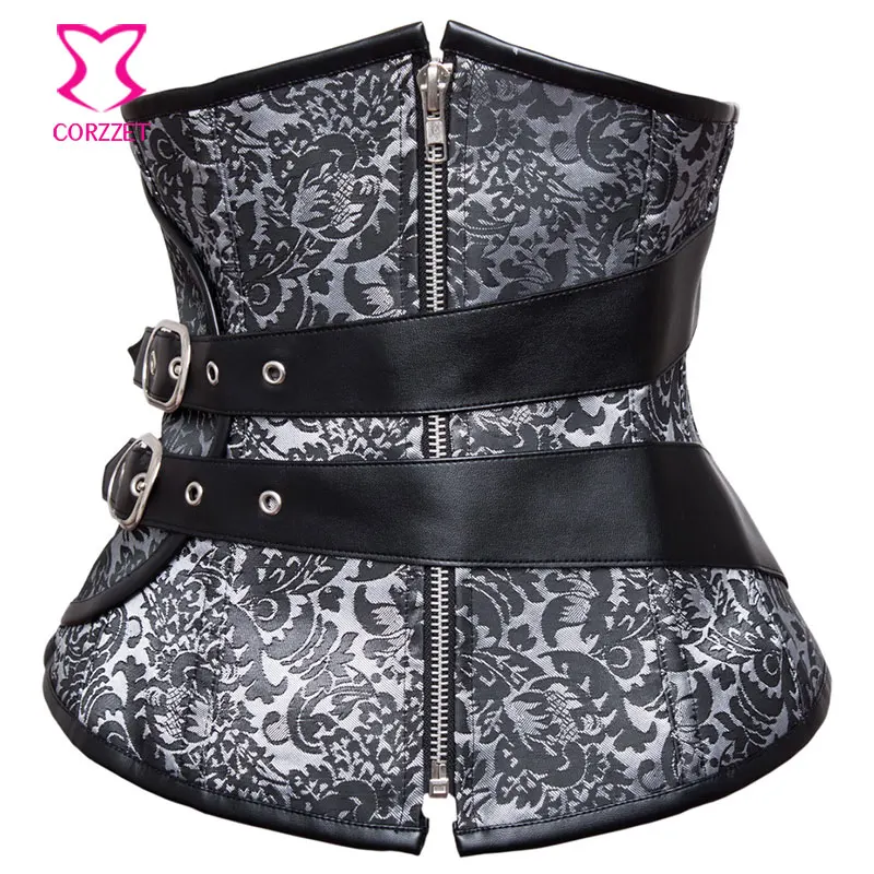 Женский корсет с серебряной застежкой молнией и пряжкой под грудью в стиле