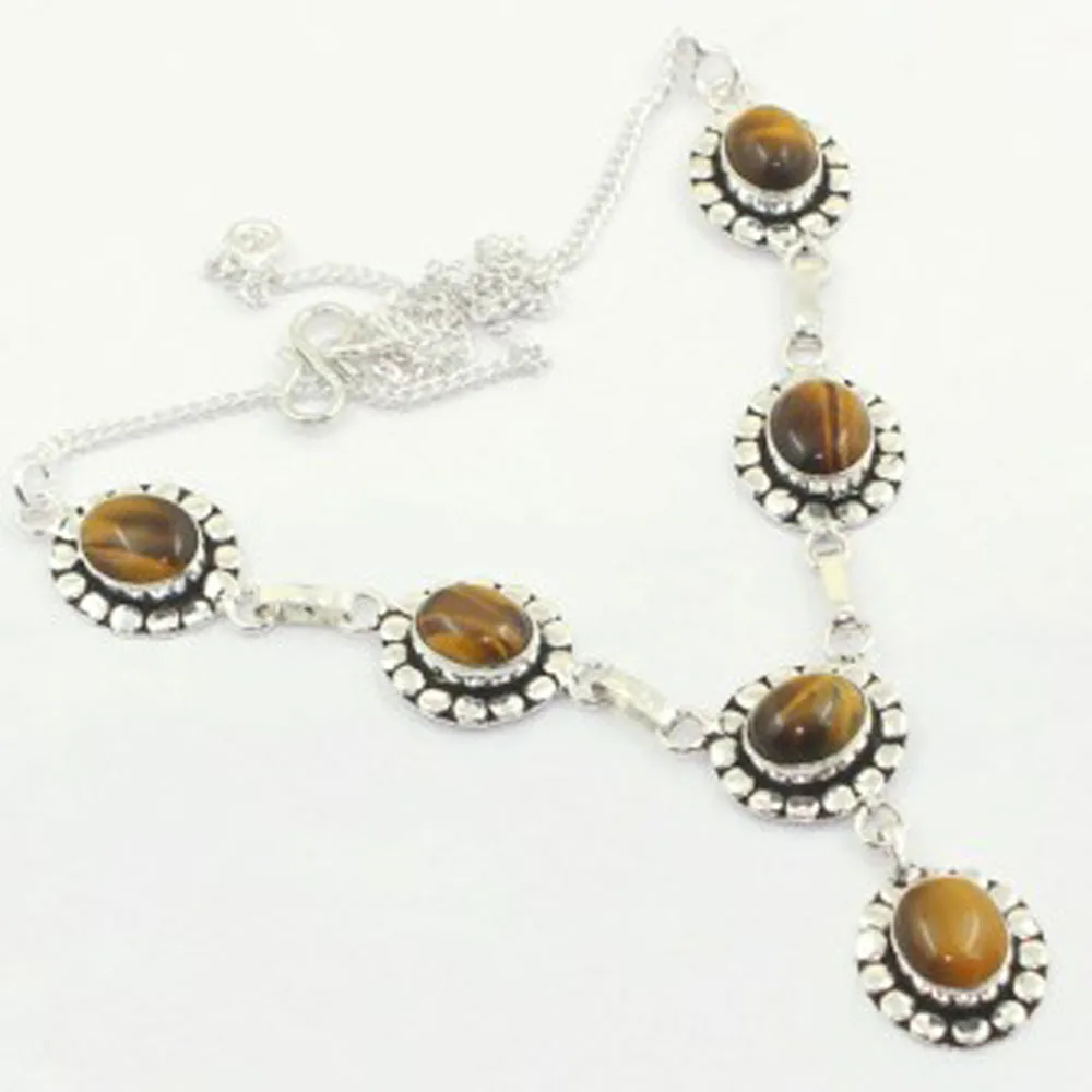

Tiger Eye Necklace Silver Overlay over Copper, 46.5 cm, N3822