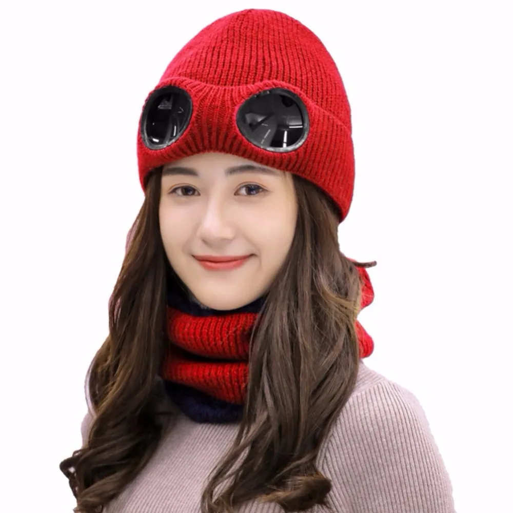 SYi Qarce,, однотонная зимняя вязаная шапка s Skullies Beanies, шапка для женщин и мужчин, Двойная съемная Кепка для очков, NM137-39