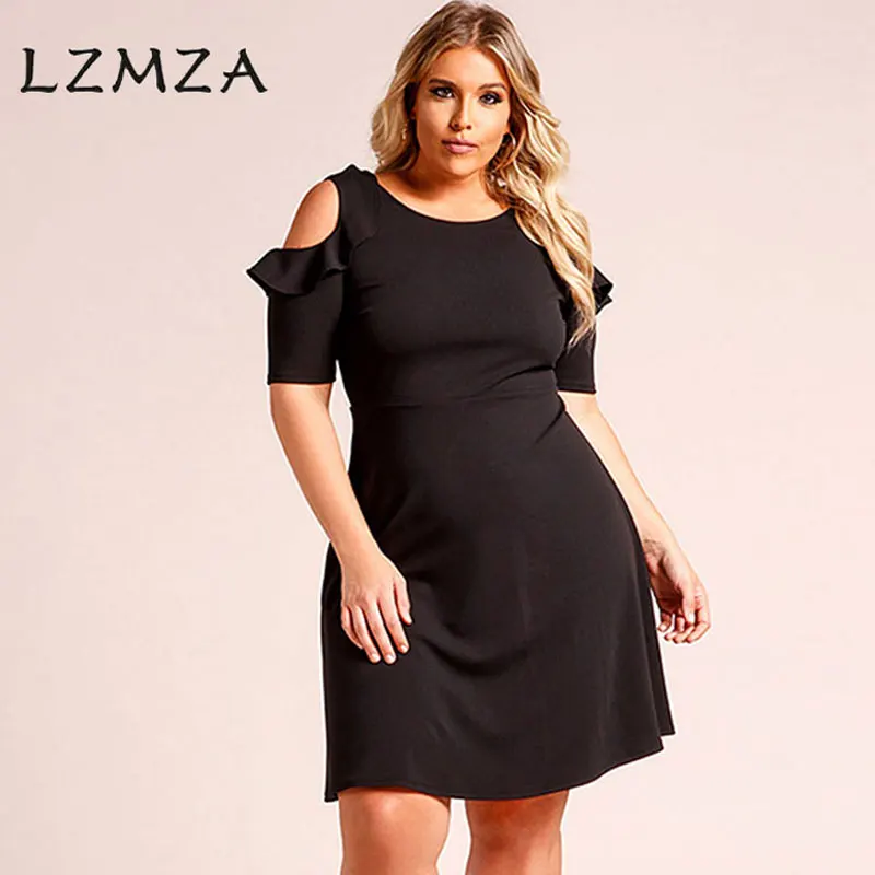 LZMZA Ruffles dress 2018 summer women short Sleeve Casual large size party O neck plus A-Line vestido de festa | Женская одежда