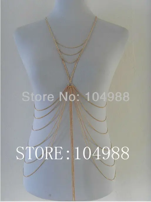 2013 Hot Sale Europe&amp USA Fashion Gold/Silver metal full Chains jewelry multilayer Tassel chain long necklace Free Shipping | Украшения