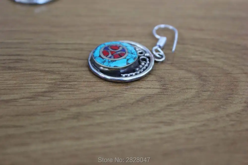 ER167 Этнические тибетские 23 мм круглые серьги винтажные Непальские ювелирные