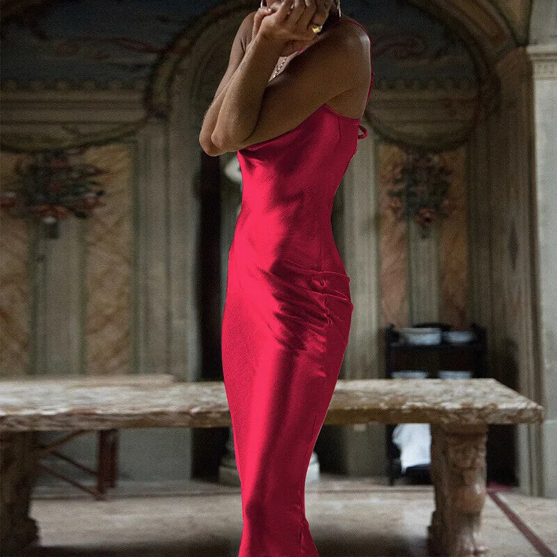 Женское сатиновое платье на шнурках вечернее без рукавов с открытой спинкой