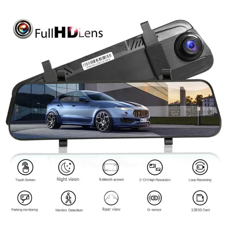 L9602 видеорегистратор 9 66 дюймов Автомобильное зеркало заднего вида DVR камера 1080p