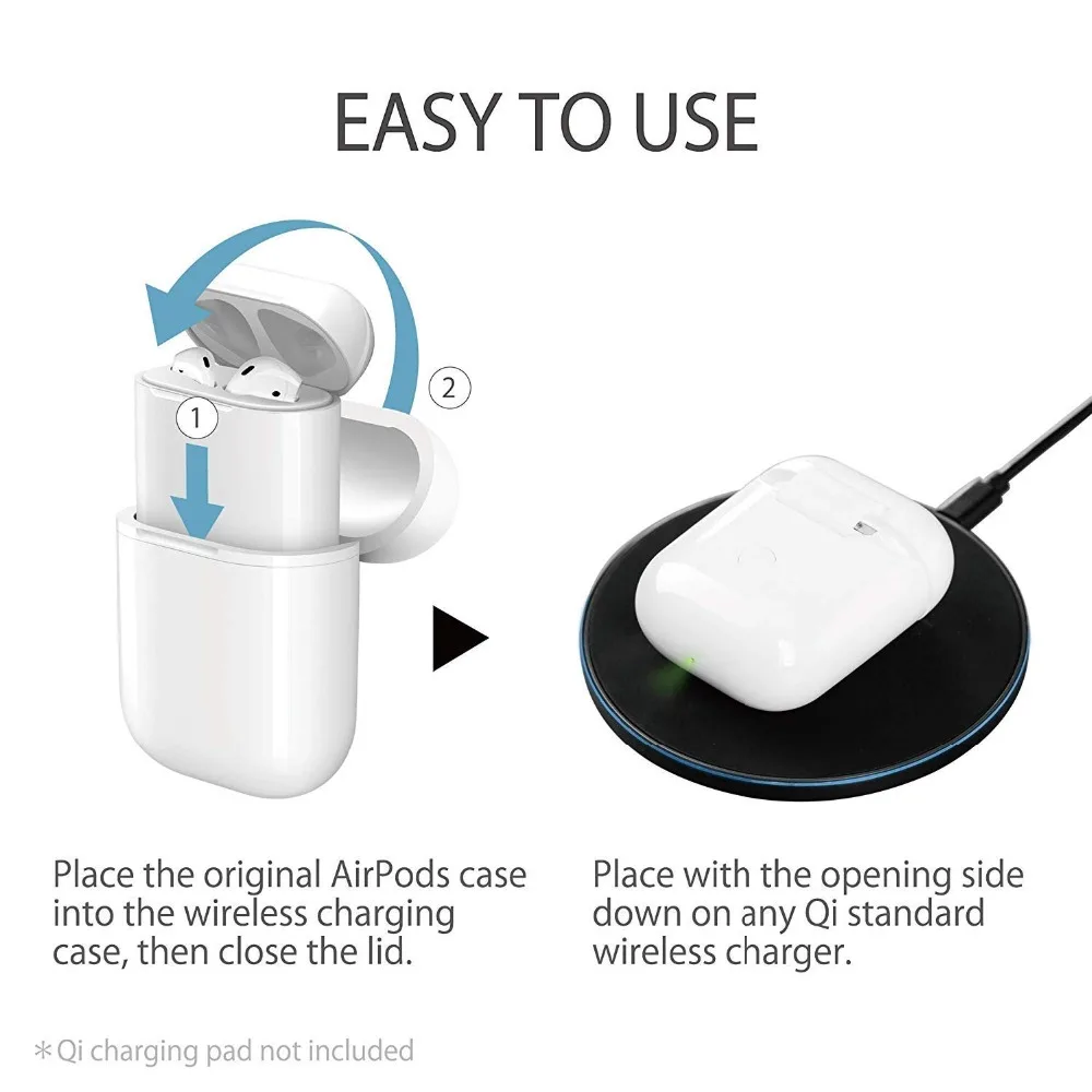 Untoom беспроводной зарядный чехол для AirPods QI Стандартный беспроводной защитный зарядный чехол для Apple AirPods Совместимые зарядные устройства