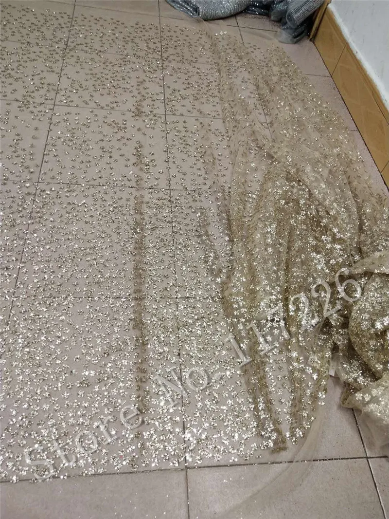 5 ярдов клееная блестящая кружевная ткань в продаже JRB-92802 золотой цвет склеенный