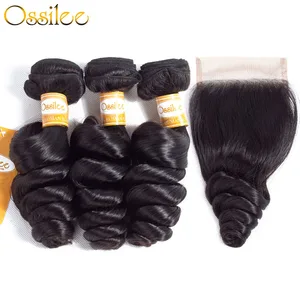Свободные волнистые пучки Ossilee с застежкой, бразильские волосы, пупряди с застежкой, человеческие волосы, 3 пряди с застежкой, волосы без повреждений