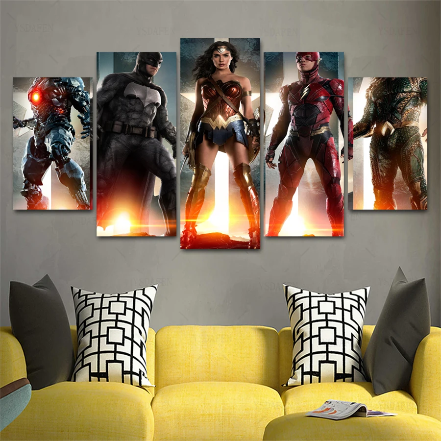 Дропшиппинг HD 5 Панель Холст Искусство JL Лига Справедливости члены фильма 2