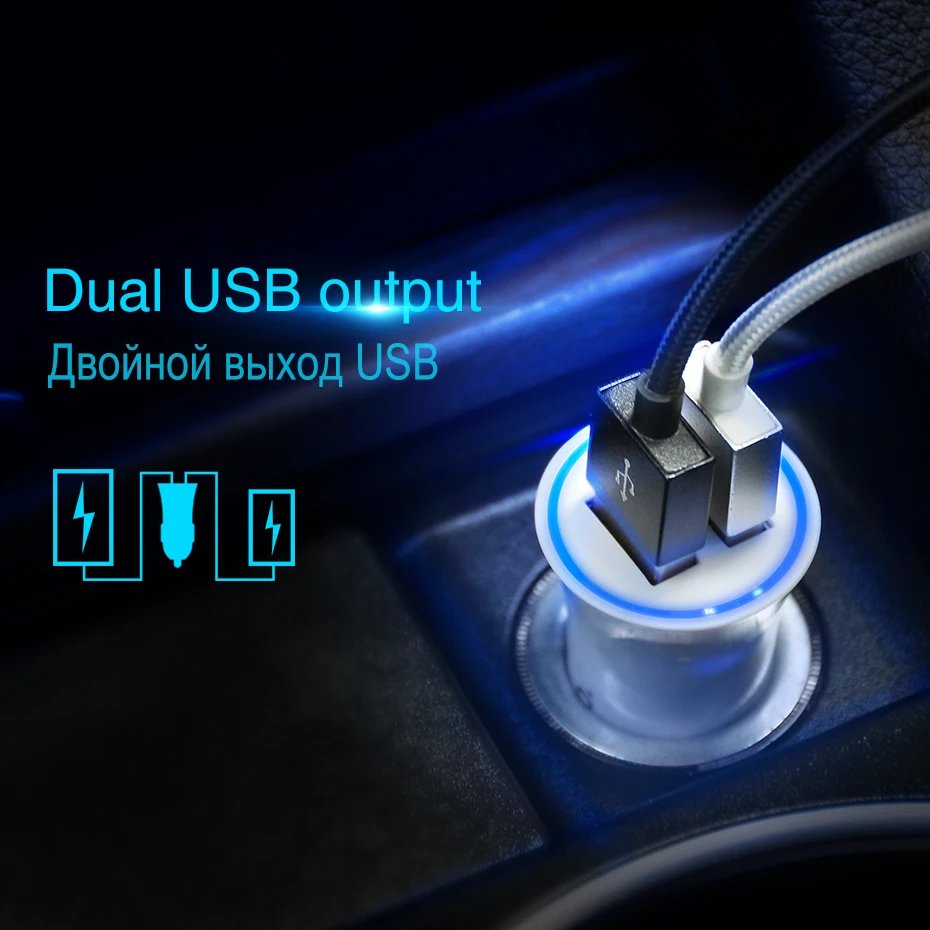 Автомобильное мини-зарядное устройство HOCO с двумя USB-портами для iphone X XS Max XR Samsung