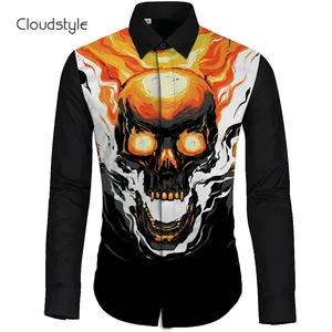Cloudstyle 3d череп мужская рубашка с длинным рукавом мужская светская рубашка китайская рубашка модные черные  белые мужские рубашки с длинным рукавом M-2XL