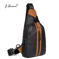 J.Quinn Male Leather Chest Bags Packs Cow Zipper Black Brown Soft Mens Shoulder Handbags Fashion Brand Men Chest Bag Package New