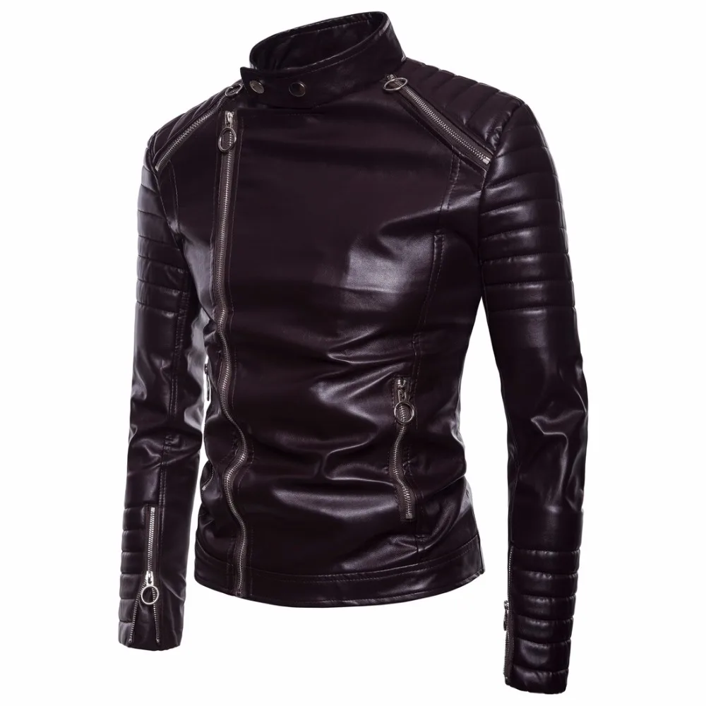 

Top Quality Mens Leather Jacket Coat Autumn Winter Jackets Coat Men Diagonal zipper Designer Moto Biker Outerwear & Coat Male