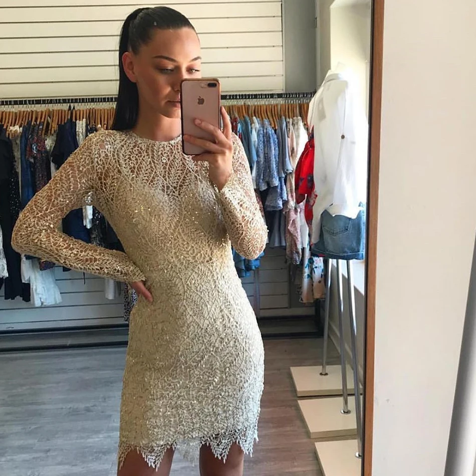 Летнее Новое сексуальное абрикосовое женское Бандажное платье с длинным рукавом