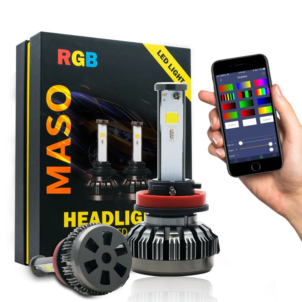 Комплект для переоборудования Автомобильных СВЕТОДИОДНЫХ Фар H7 H11 RGB H4 APP Bluetooth