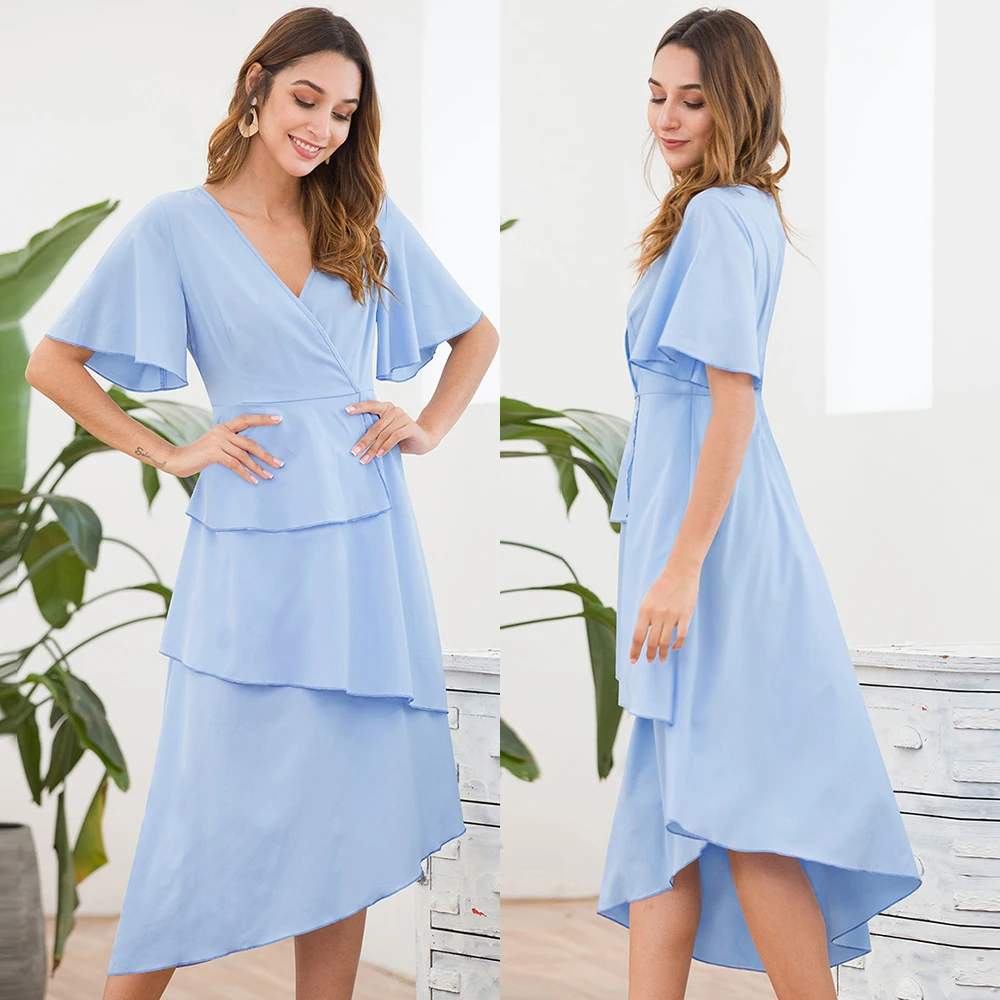 Женское летнее платье с v образным вырезом и рукавами колокольчиками