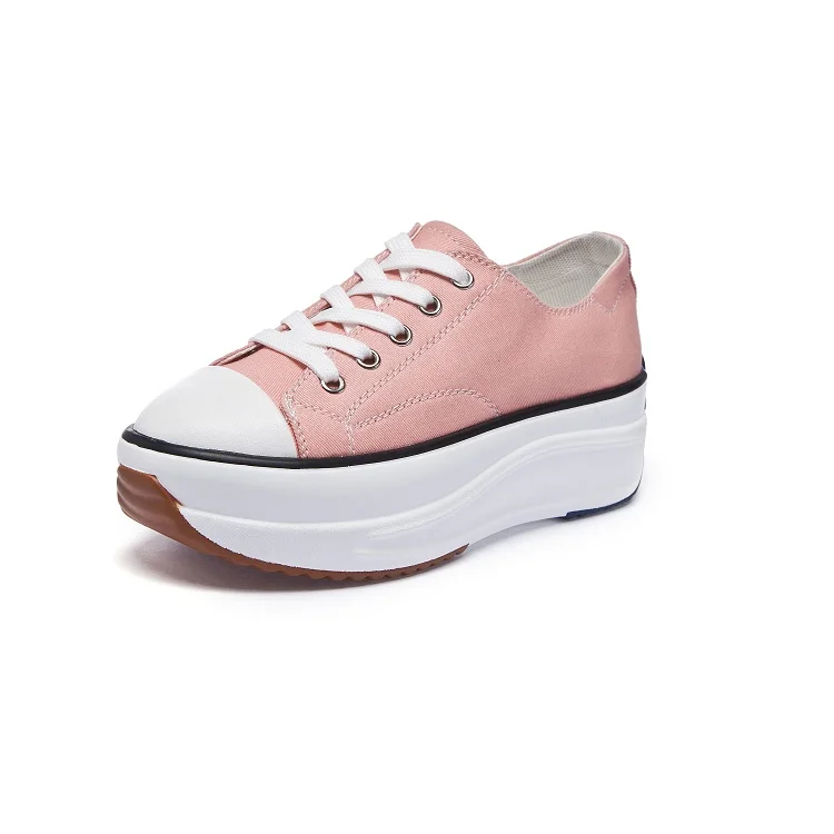 5005 Pink Женские кроссовки; женская парусиновая обувь на толстой подошве из джинсовой ткани; женские кроссовки на плоской платформе; женская повседневная обувь; цвет белый - Цвет: 5005 Pink