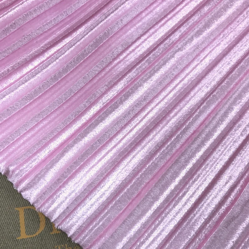 

2 meters 150cm 59.05" width pink pleated accordion pleuche velvet fabric for Autumn Winter skirt dress MM425