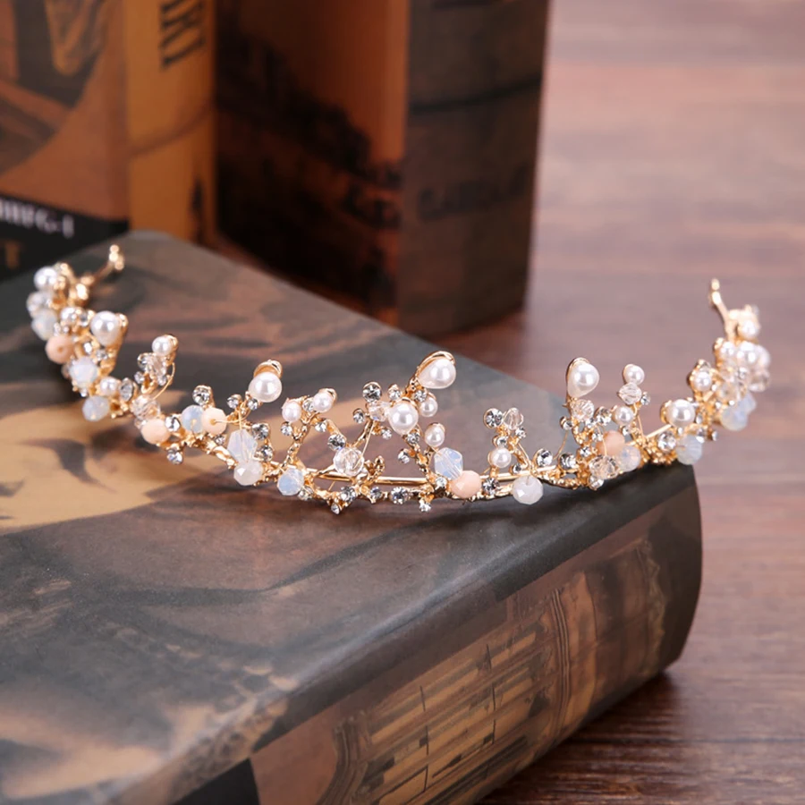 TJP Golden Twig Crown Hairwear Necklace Earring Set Tiara Rhinestone Wedding Jewelry Women Fashion Bridal Crystal | Украшения и