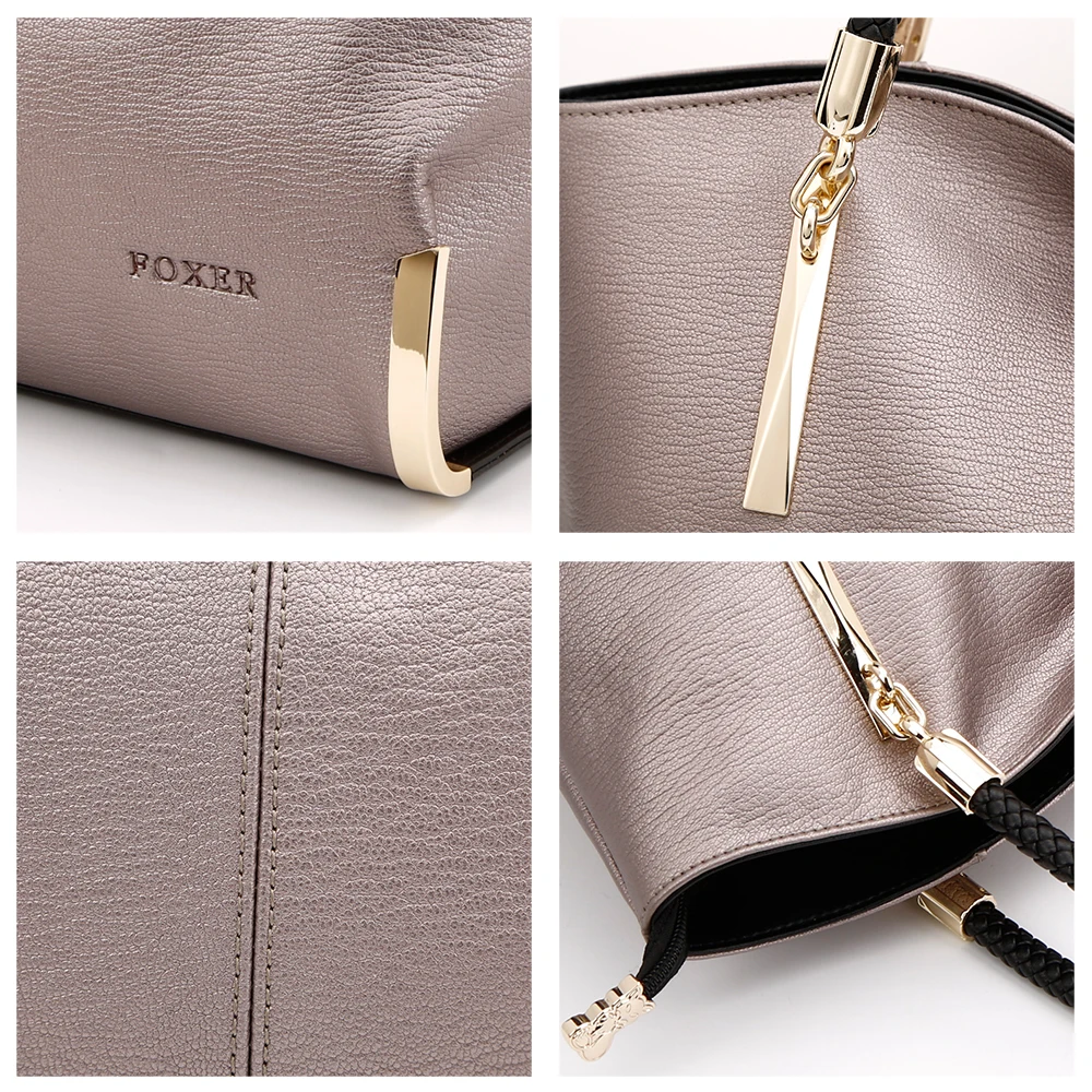 FOXER женские сумки из коровьей кожи сумка на плечо модная топ ручка тоут