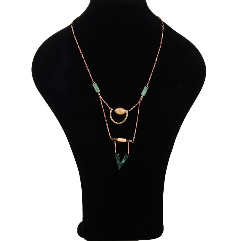 Многослойное ожерелье с треугольной подвеской этническое ювелирное изделие