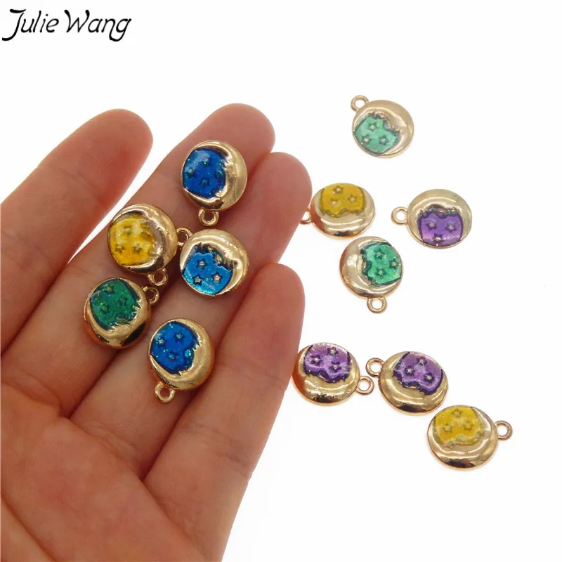 Julie Wang 8 шт. двухсторонний блестящий золотой цвет полумесяц красочная эмаль со