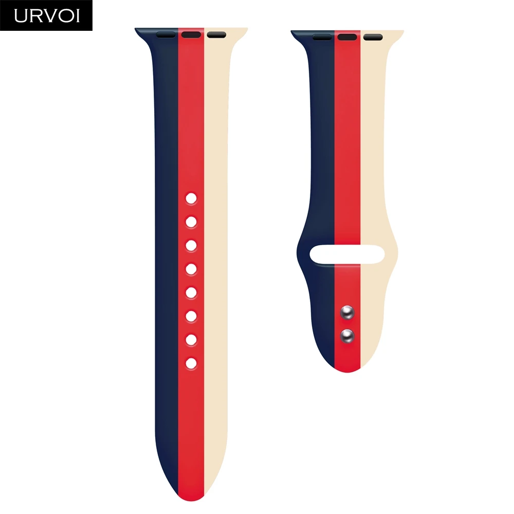 URVOI силиконовый ремешок для apple watch series 5 4 3 2 1 спортивный ремешок для наручных часов iwatch, ремешок микс в полоску с принтом в виде красочные замена 40/44 мм