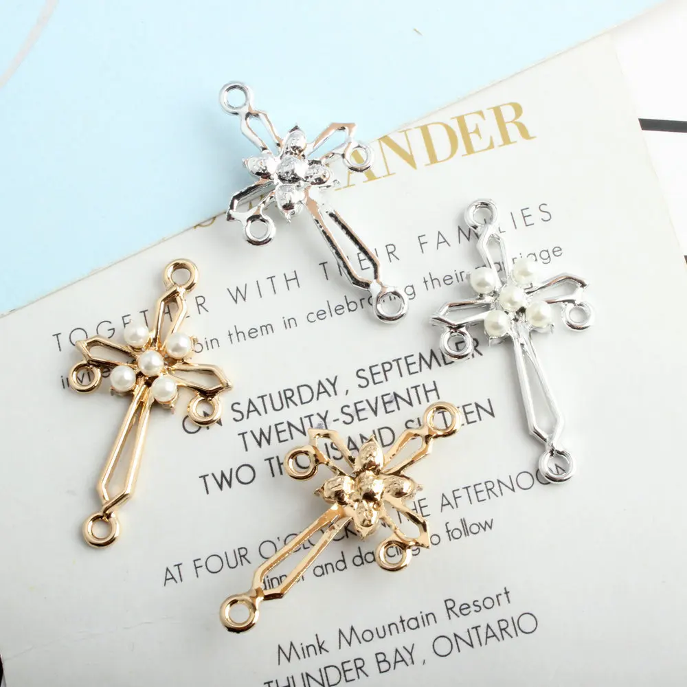 10 шт./лот серебряные и золотые подвески полые кресты форма сделай сам с имитацией