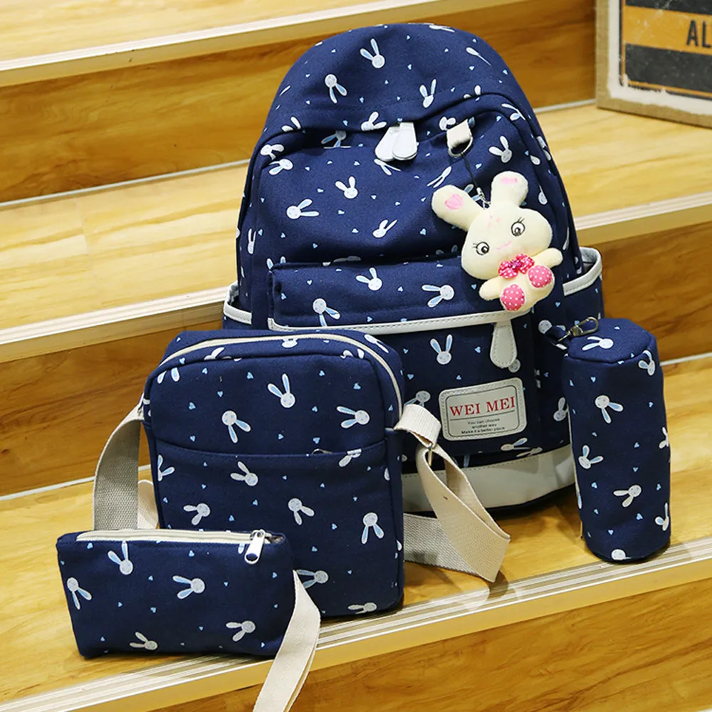 4 Sets Women Girl Rabbit Animals Travel Backpack School Bag Shoulder 40# | Багаж и сумки