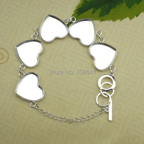18x20 мм Пустые Настройки браслет сердце ободок лоток Основы Пряжка звена цепи