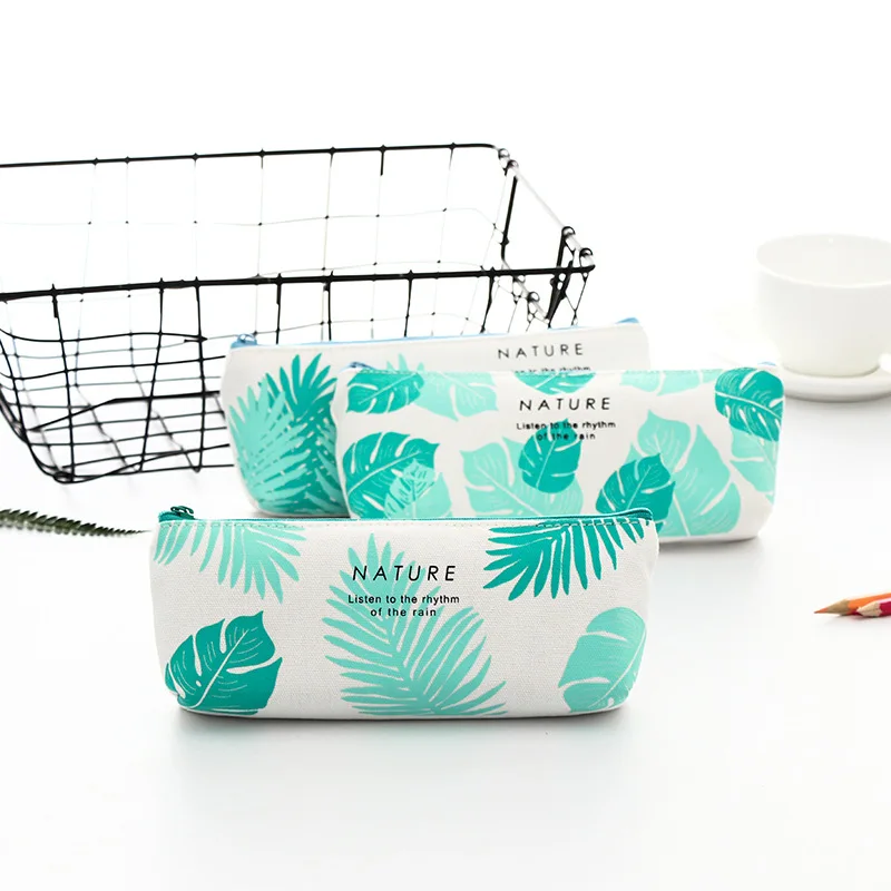 

Creative Stationery Simple Fresh Leaves Pencil Bag Canvas Pencil Case Stationery Bag