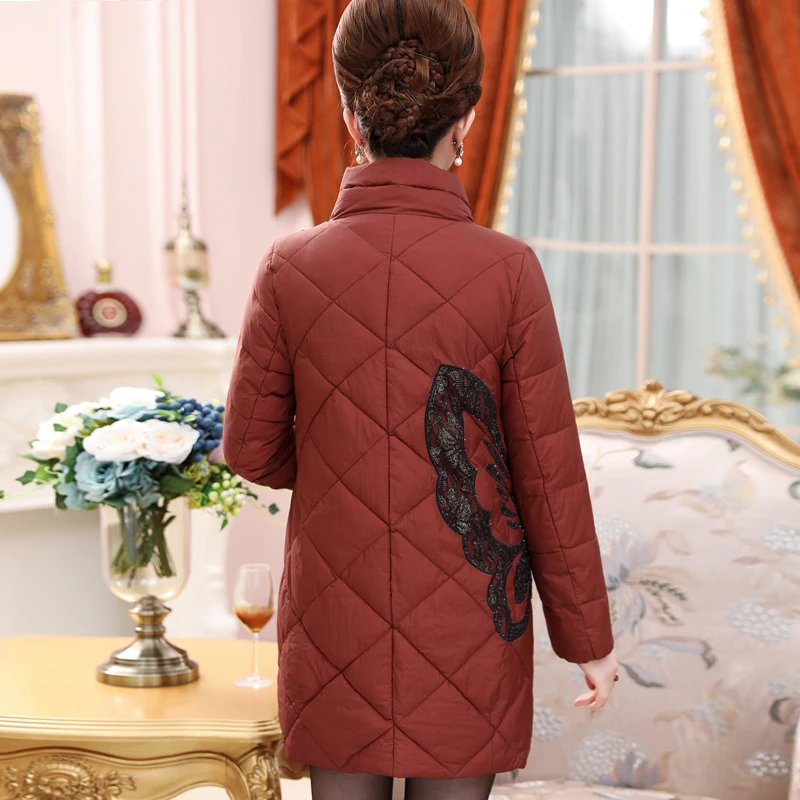 Для женщин Элегантный Кружево Мужские парки Новинка 2017 года зима толстые мать