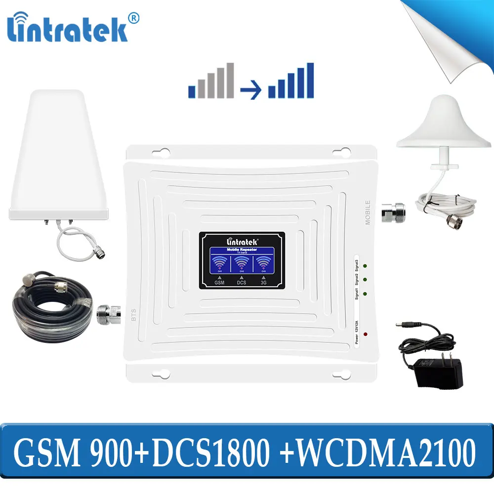 Lintratek трехдиапазонный 2g 3g 4g репитер gsm 900 1800 2100 сигнала сотовой сети booster МГц wcdam dsc