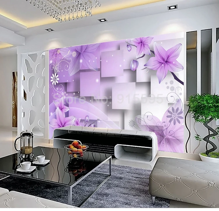 Custom Wall Murals Self-adhesive Wallpaper Home Decor Purple Flower 3D Modern Living Room TV Background Wall Decoration Mural