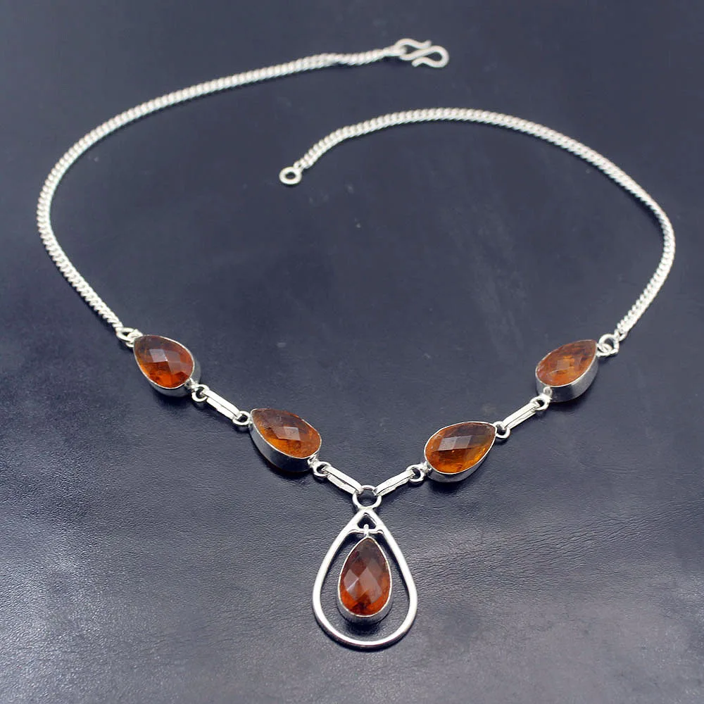 

Trendy Multi Stone Honey Topaz925 Sterling Silver Color Women Jewelry Pendant Necklace 19 Inch TF1055