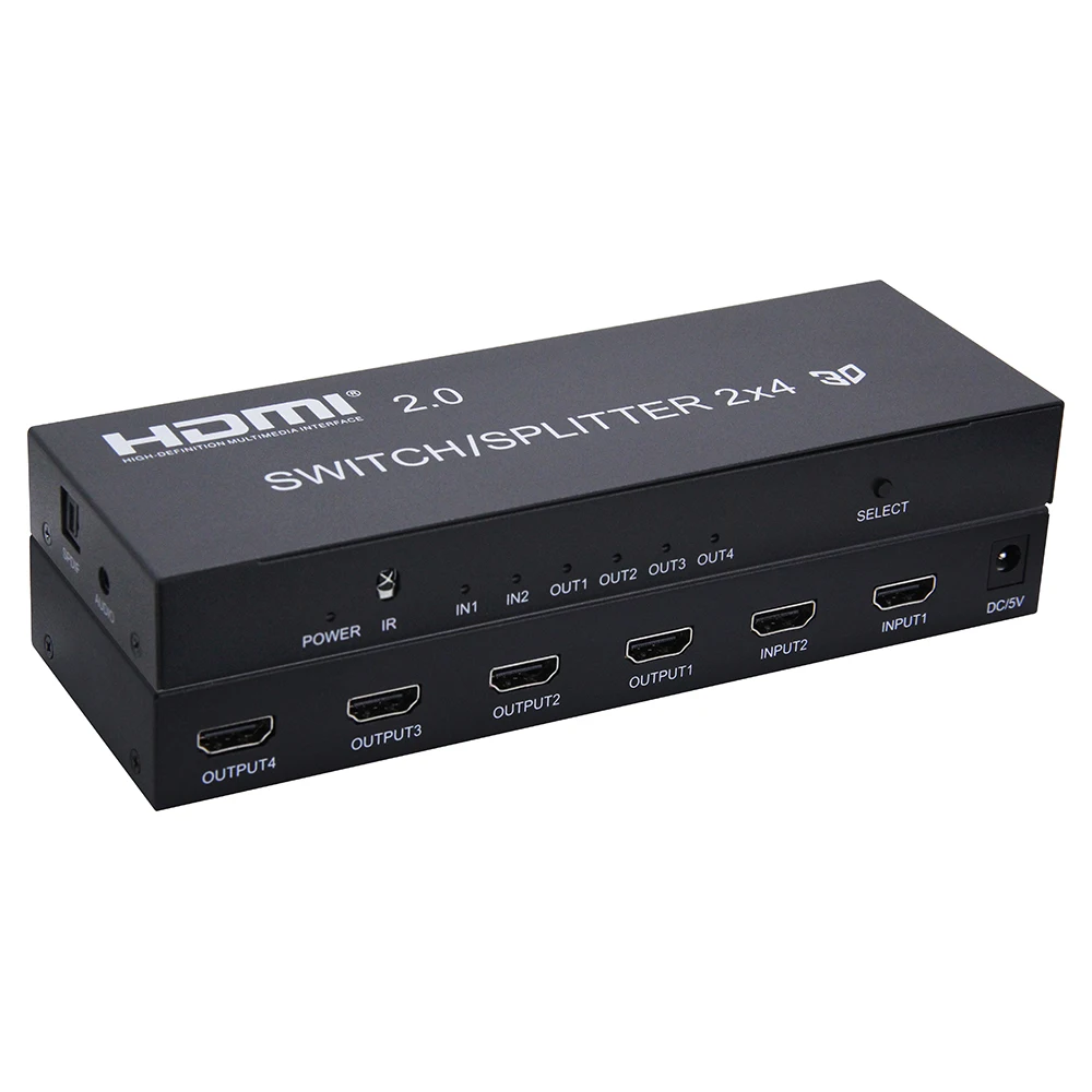 2x4 HDMI 2,0 переключатель разветвитель 4K HDMI коммутатор/разветвитель SPDIF аудио поддержка 4 K/60 Гц и возможность понижения вывода для 4K и 1080P