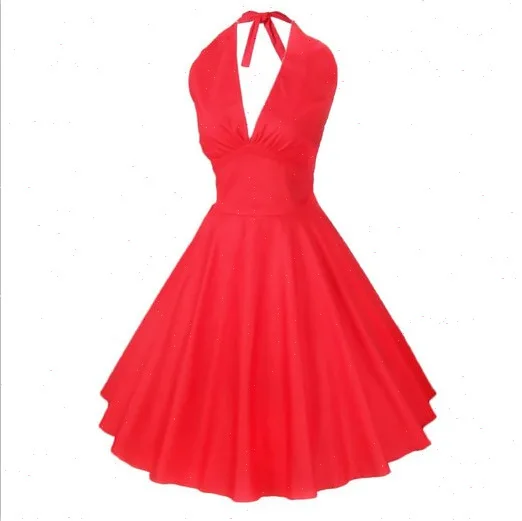 Для женщин 1950 S Ретро Холтер тонкая талия Винтаж Свинг рокабилли платье