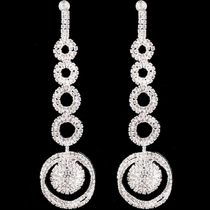 Изысканный круг длинные Кристаллические серьги универсальные падения Rhinestone
